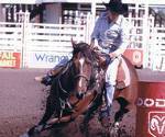 Erin turning a barrel at Innisfail Pro Rodeo.